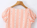 French Girlish Sweet Lace Strap Print Short Dress
