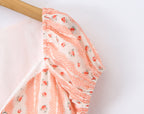 French Girlish Sweet Lace Strap Print Short Dress