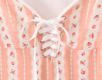 French Girlish Sweet Lace Strap Print Short Dress