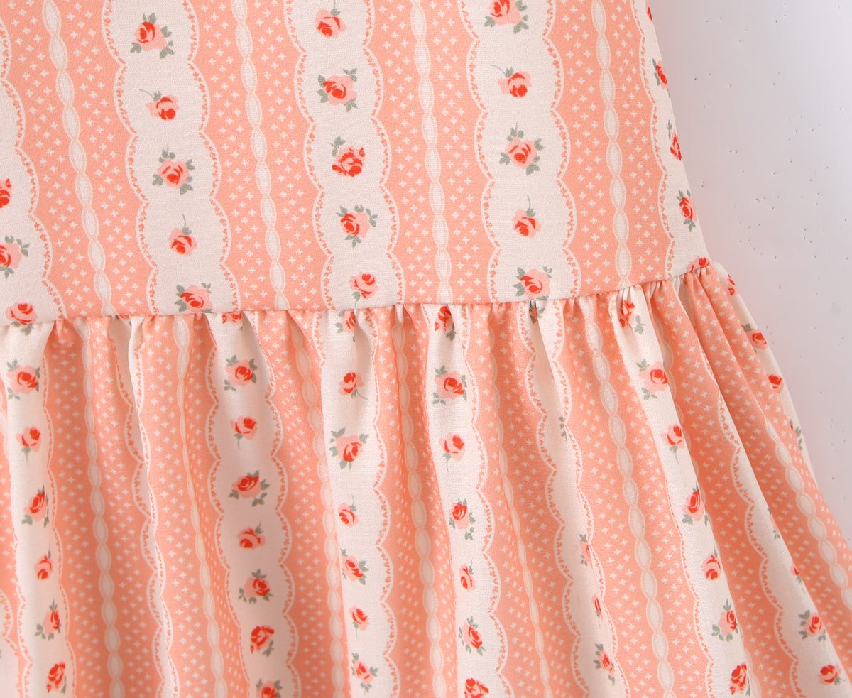 French Girlish Sweet Lace Strap Print Short Dress
