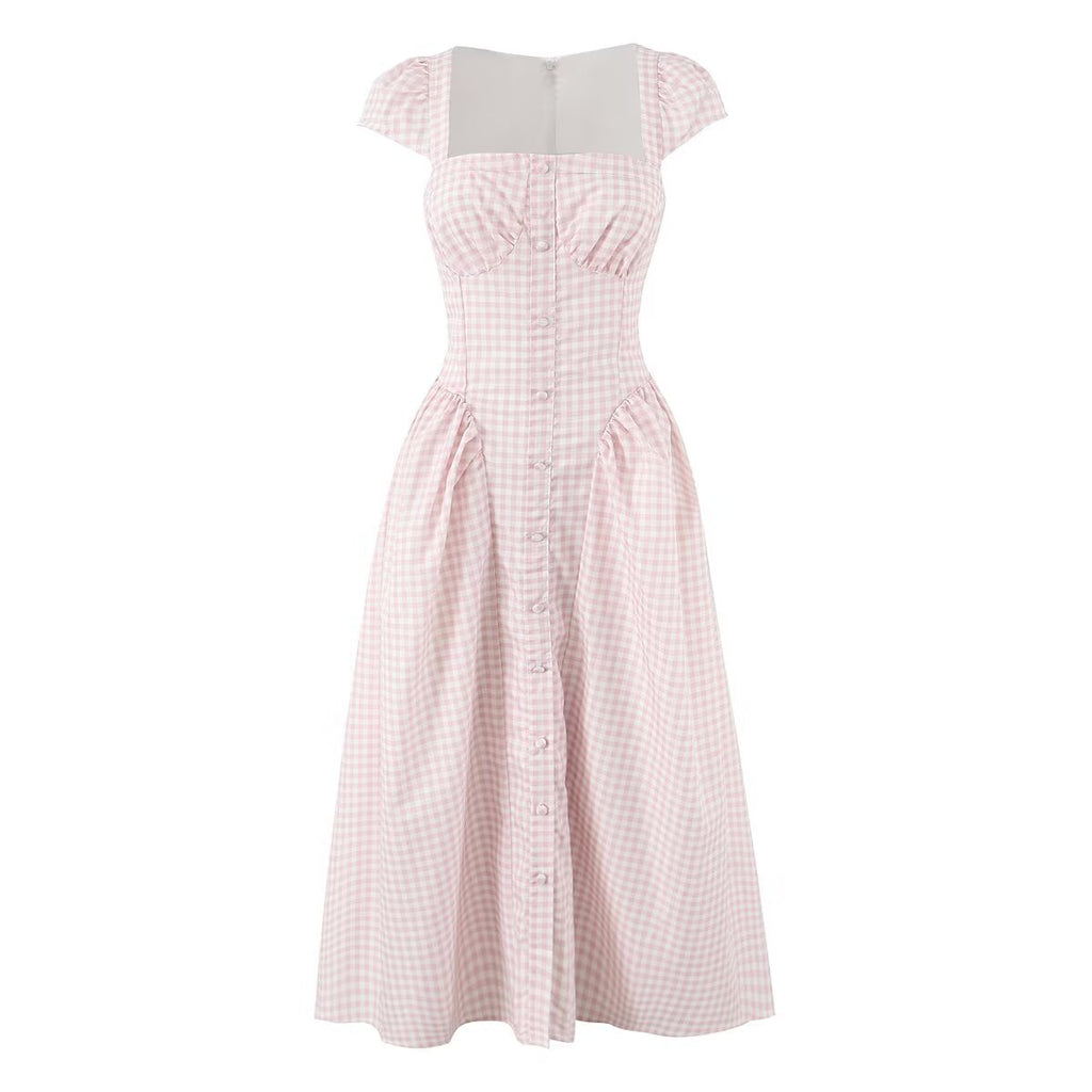 Collar Short-Sleeve Autumn Tight Waist Slim Single Breasted Maxi Dress