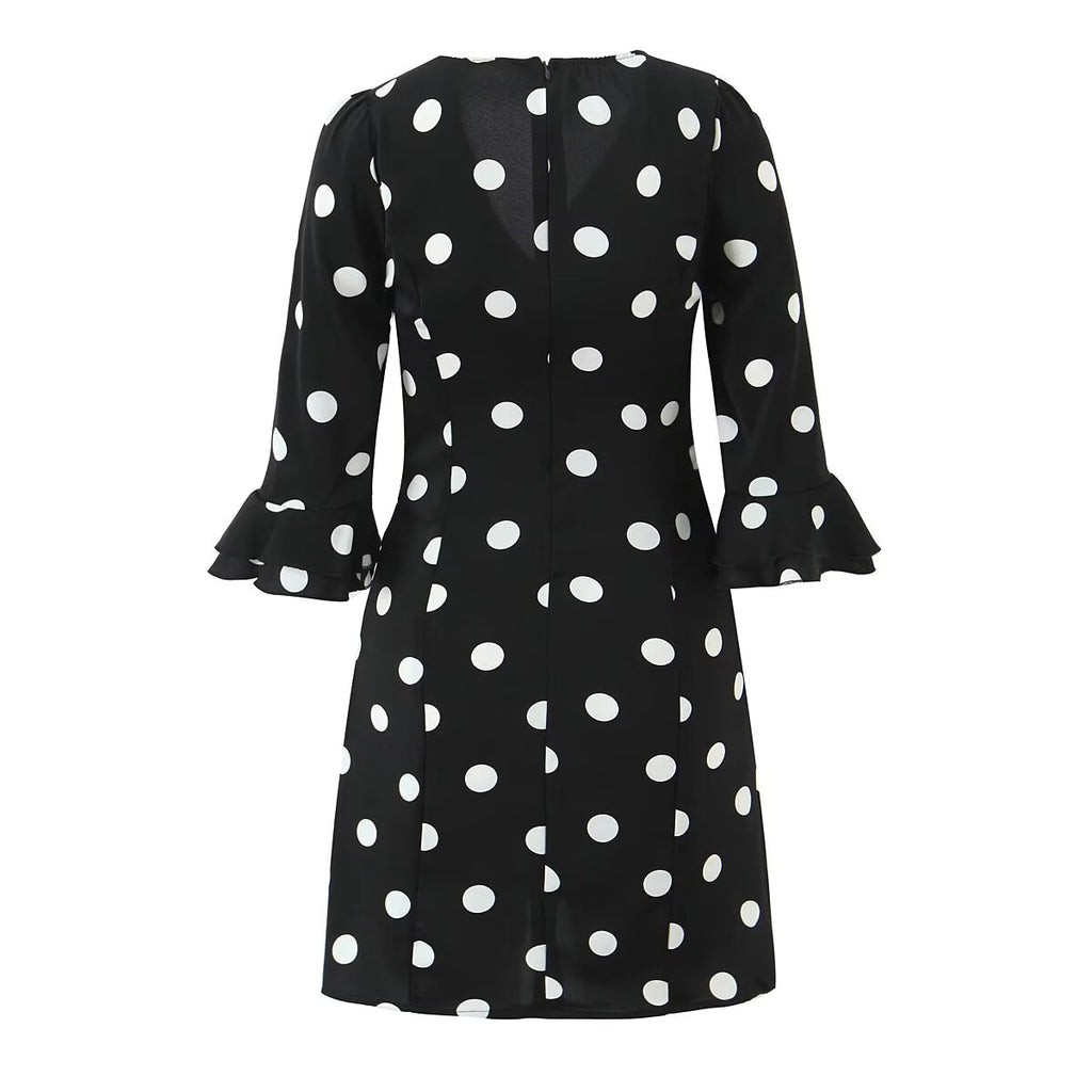 Women's Polka-Dot V-Neck Mini Dress