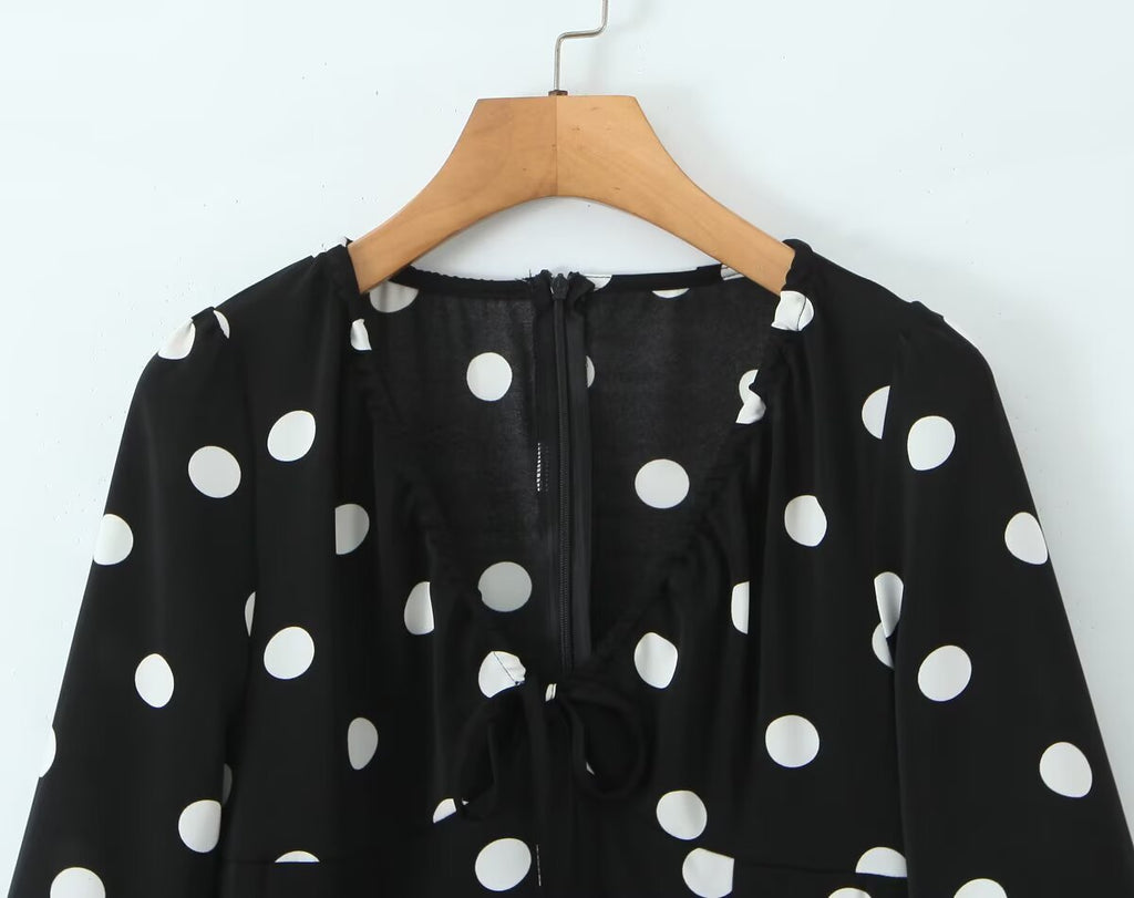 Women's Polka-Dot V-Neck Mini Dress