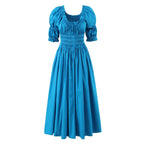 Women's Smocked Crew-Neck Puff-Sleeve Maxi Dress