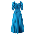 Women's Smocked Crew-Neck Puff-Sleeve Maxi Dress