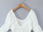 Women's Smocked Crew-Neck Puff-Sleeve Maxi Dress