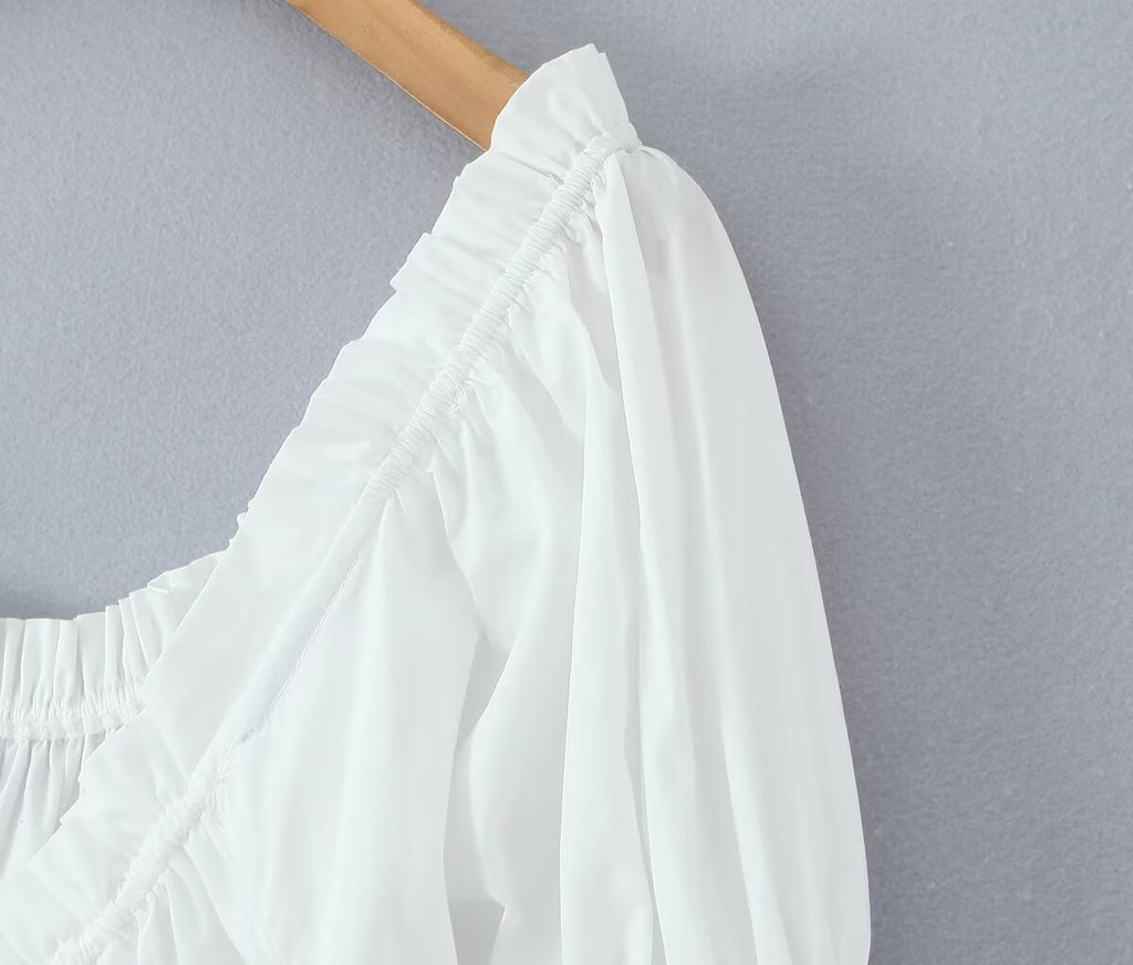Women's Smocked Crew-Neck Puff-Sleeve Maxi Dress