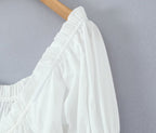 Women's Smocked Crew-Neck Puff-Sleeve Maxi Dress