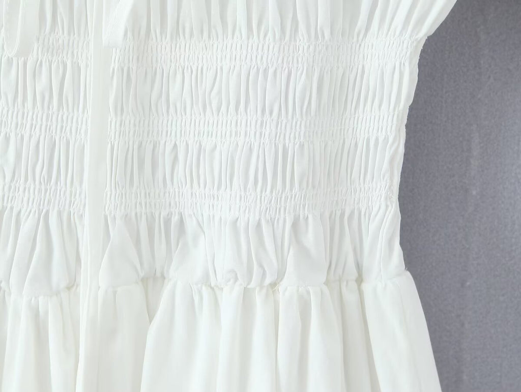 Women's Smocked Crew-Neck Puff-Sleeve Maxi Dress