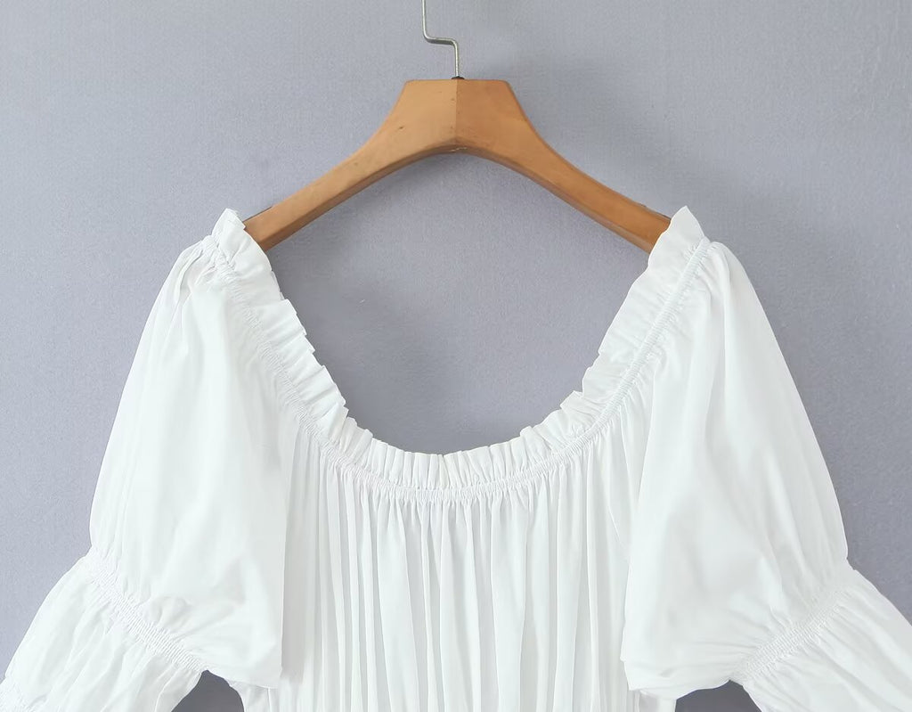 Women's Smocked Crew-Neck Puff-Sleeve Maxi Dress