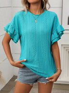 Ruffle Sleeve Round Neck Short Sleeve Top