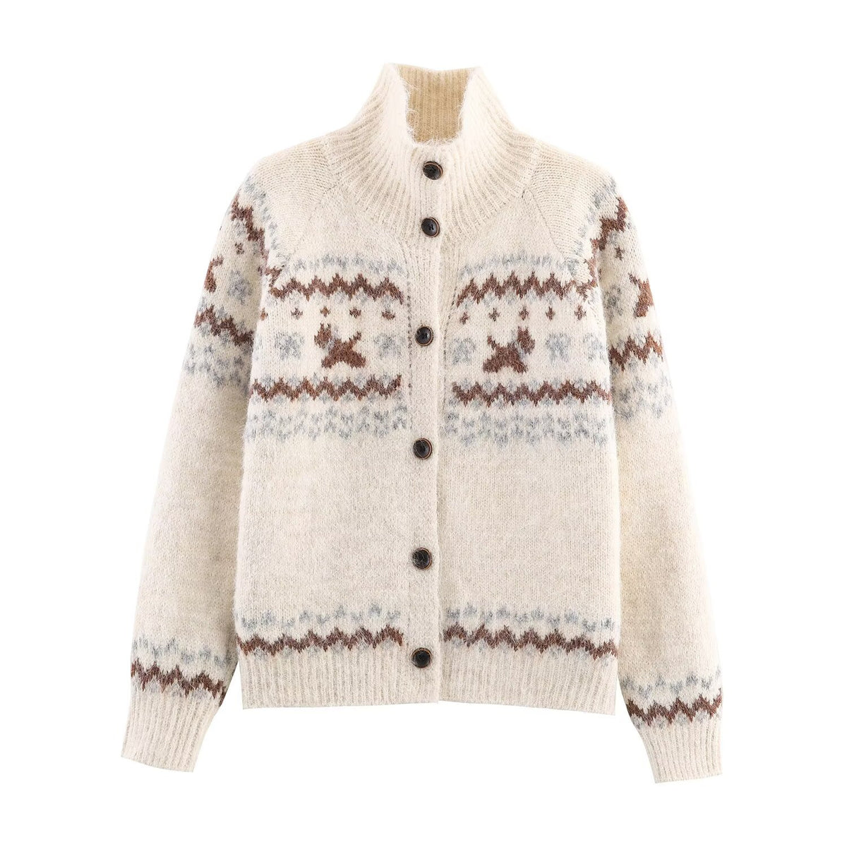 Women's Autumn Street Stand Up Collar Jacquard Cardigan