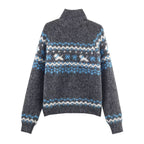 Women's Autumn Street Stand Up Collar Jacquard Cardigan