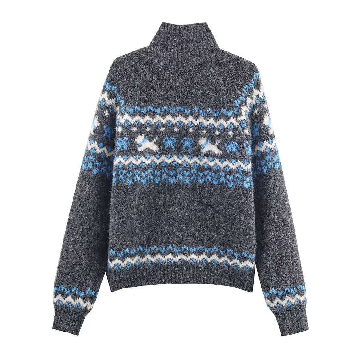 Women's Autumn Street Stand Up Collar Jacquard Cardigan