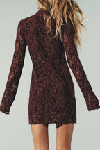 Women's Burgundy Lace Embroidered Mini Dress