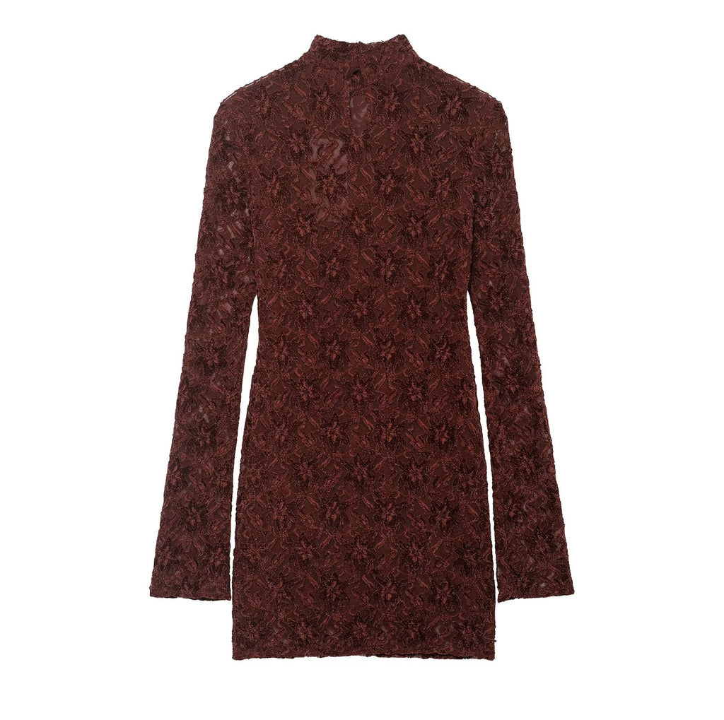 Women's Burgundy Lace Embroidered Mini Dress
