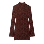 Women's Burgundy Lace Embroidered Mini Dress