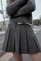 Belt Pleated Skirt