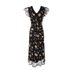 Women's Black Floral Lace V-Neck Vacation Midi Dress