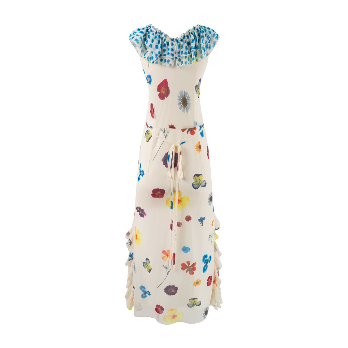 Women's Floral Ruffle V-Neck Maxi Dress