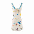 Women's V-Neck Floral Tie Ruffle Ruched Flutter-Sleeve Bodycon Mini Dress
