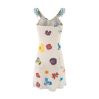 Women's V-Neck Floral Tie Ruffle Ruched Flutter-Sleeve Bodycon Mini Dress