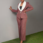 Women's Elegant Office Contrast Color Large Collared Casual Two Piece