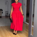 Ruched Short-Sleeve A-Line Maxi Dress