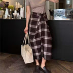 Women's Clothing Design Draped Plaid Midi Skirt
