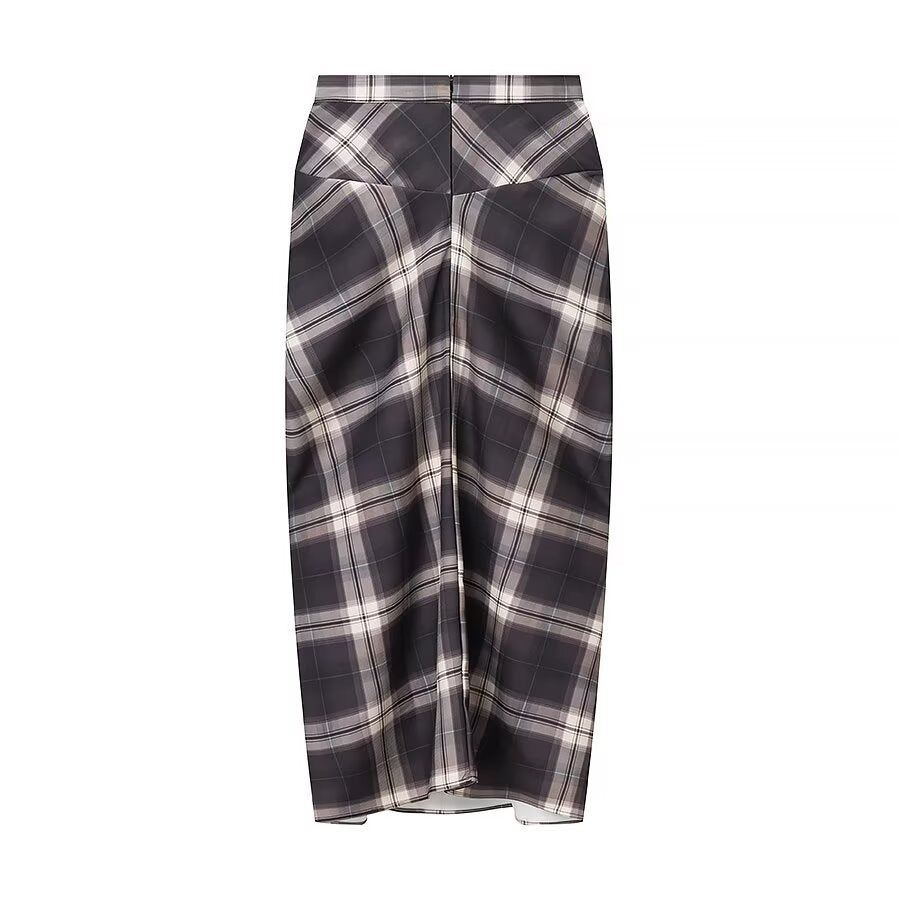 Women's Clothing Design Draped Plaid Midi Skirt