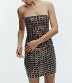 Women's Sequ Mesh Tube Short Top and Skirt Two-Piece Set