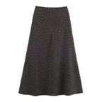 Autumn Leopard Pattern Flocking A Version Crisp Long Skirt