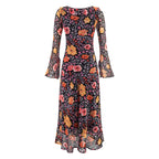 Women's Floral Long Sleeve Ruffled Slit Maxi Dress