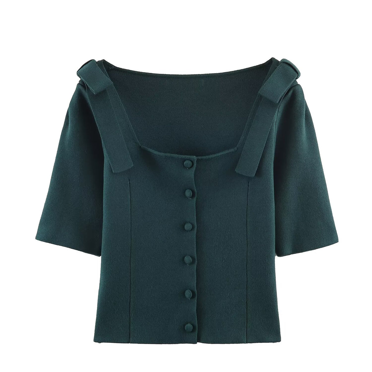 Women's Winter Square Collar Shoulder Bow Slim-Fit Short Sweater