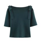 Women's Winter Square Collar Shoulder Bow Slim-Fit Short Sweater