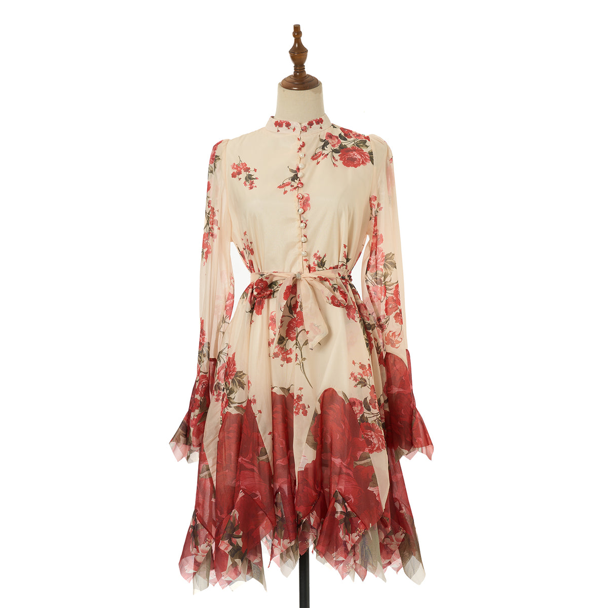 Women's Belted Floral Collared Mini Dress