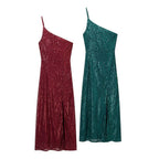 Winter Sexy Wind Shoulder Single Shoulder Suspender Split Dress