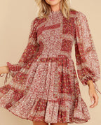 Printed Bow-Tie Cuff Dress