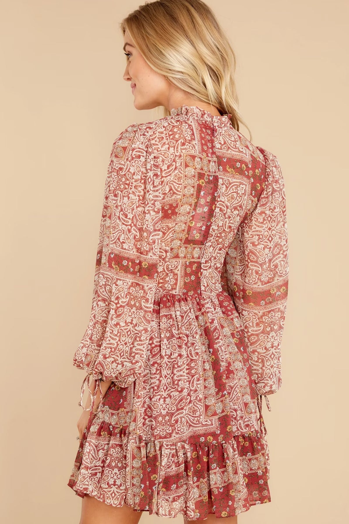 Printed Bow-Tie Cuff Dress