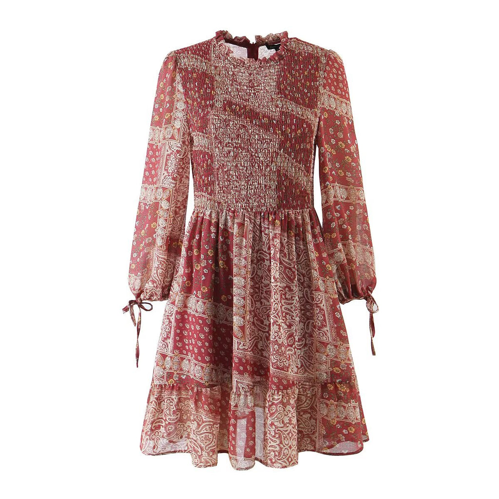 Printed Bow-Tie Cuff Dress