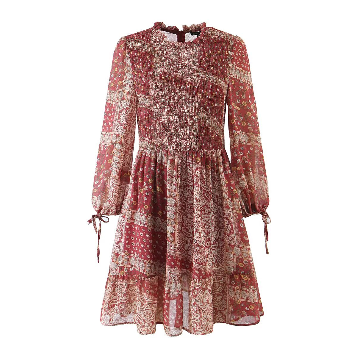 Printed Bow-Tie Cuff Dress