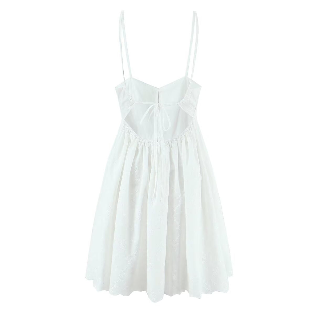 Women's V-Neck Embroidered Button Backless Cami Mini Dress