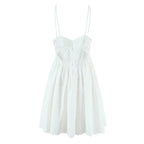 Women's V-Neck Embroidered Button Backless Cami Mini Dress