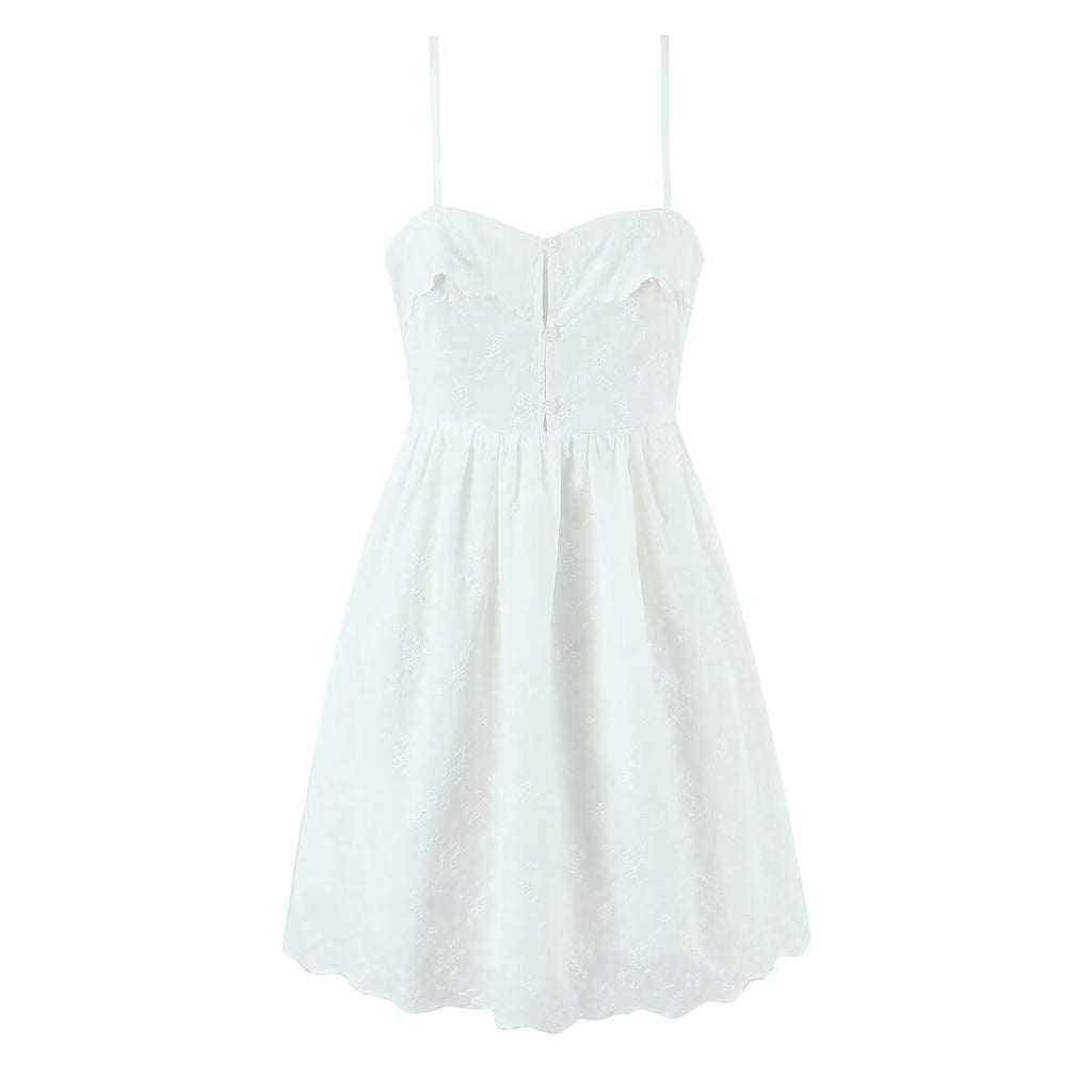 Women's V-Neck Embroidered Button Backless Cami Mini Dress