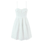 Women's V-Neck Embroidered Button Backless Cami Mini Dress
