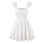 High-Waist Ruffle-Sleeve Short Dress