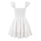 High-Waist Ruffle-Sleeve Short Dress