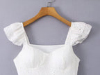 High-Waist Ruffle-Sleeve Short Dress