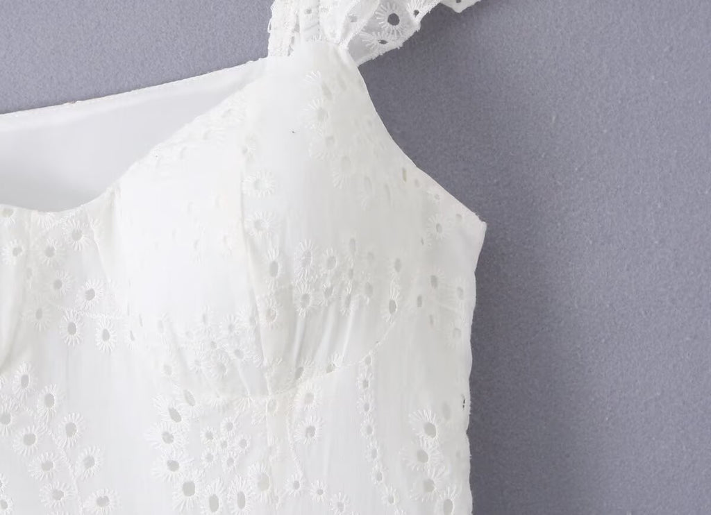 High-Waist Ruffle-Sleeve Short Dress