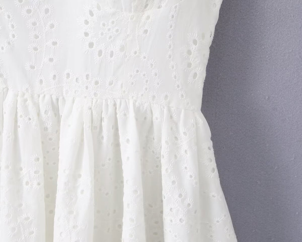 High-Waist Ruffle-Sleeve Short Dress